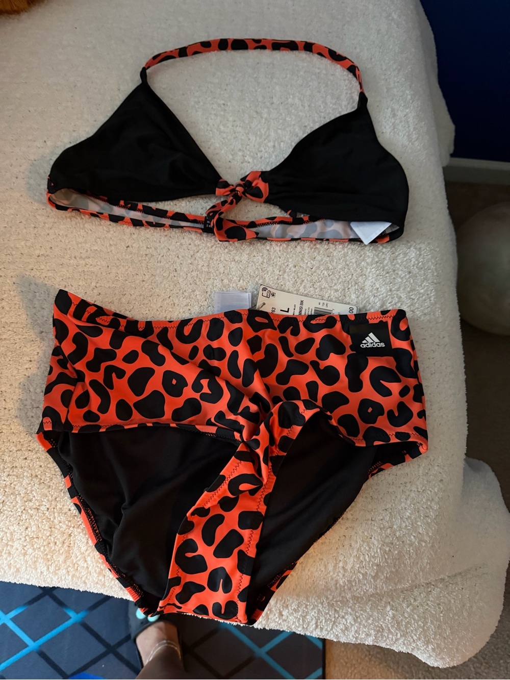adidas Orange and Black Leopard Print Two-Piece Swim Set